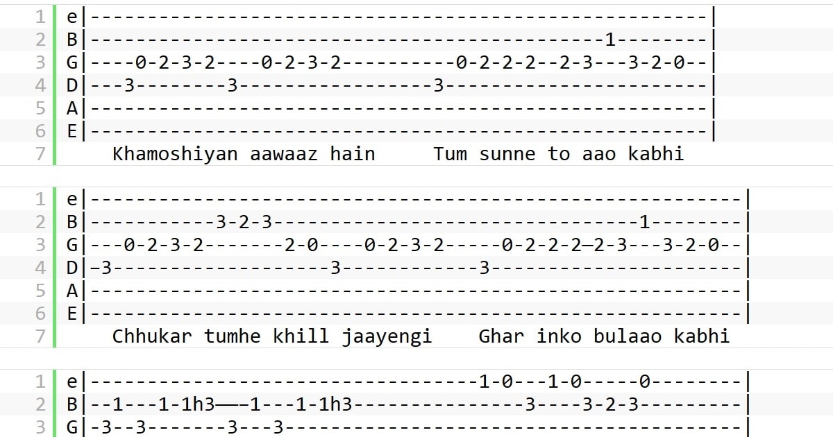 indian guitar tabs